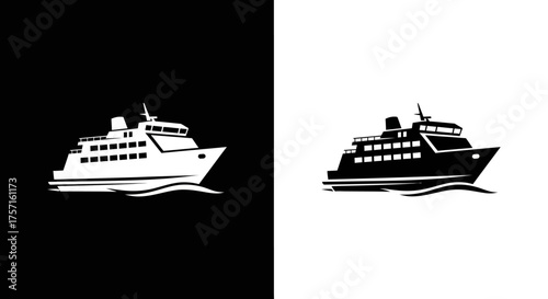 Minimalist Ferry Ship Vector Icon Set Simple Black and White Silhouette