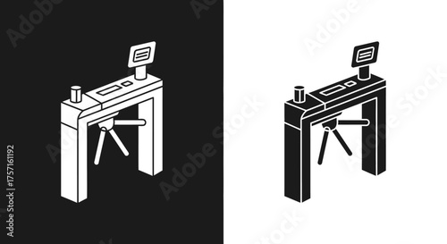 Isometric Turnstile Vector Icon in Minimalist Black and White Style