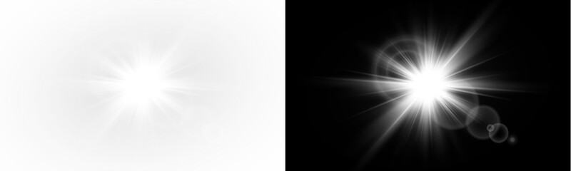Yellow star flashed with sparkles sun isolated on white background. Soft glow without departing rays, sunlight with lens flare effect. PNG vector light effect.	