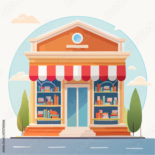 Librairie stylisée en design plat minimaliste