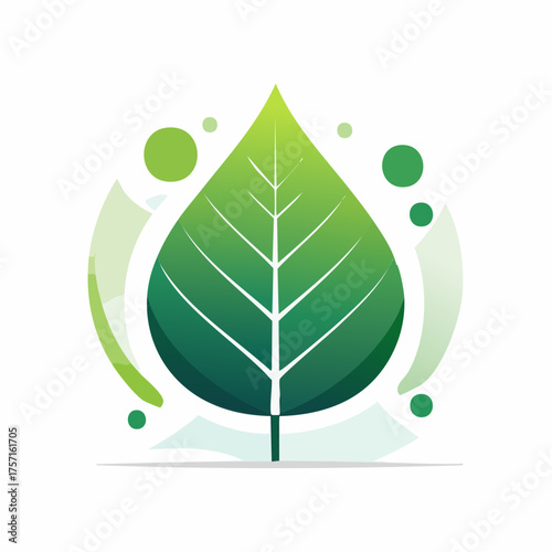 Feuille verte stylisée en illustration vectorielle minimaliste