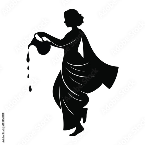 Black silhouette illustration of aquarius zodiac sign pouring water scalable vector graphic for eps silhouette vector illustration white background