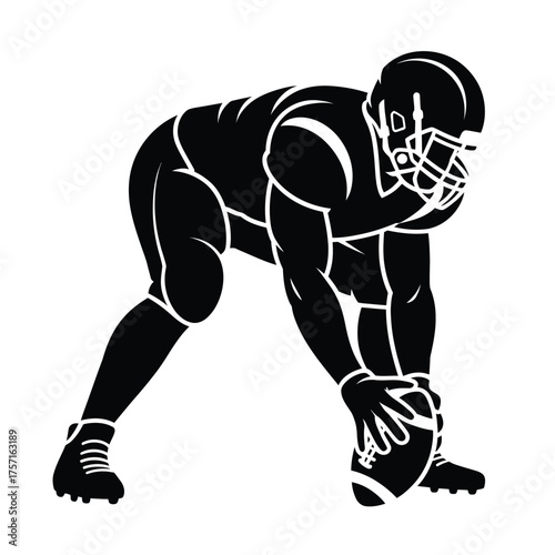 American football player silhouette ready to snap vector illustration scalable eps icon for sports graphics silhouette vector illustration white background