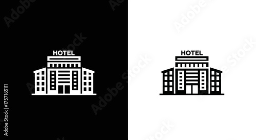 Minimalist Hotel Building Vector Icon in Flat Geometric Style