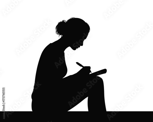Silhouette illustration of a person writing in a notebook vector graphic scalable eps icon for creative projects silhouette vector illustration white background