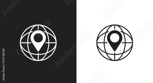 Globe with location pin icon for global navigation and mapping.