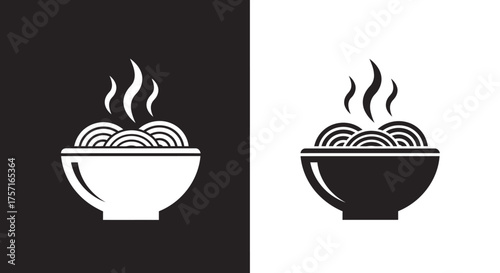 Minimalist hot steaming noodle bowl icon set.