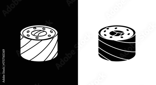 Simple black and white sushi roll icon vector illustration set.