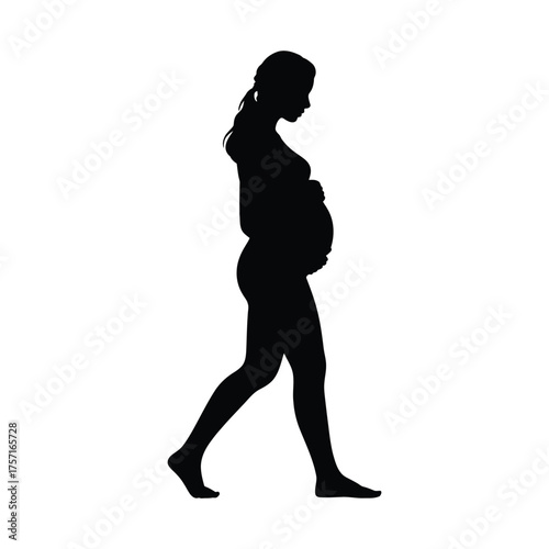 Pregnant woman silhouette walking side view vector illustration scalable eps icon for maternity themes silhouette vector illustration white background
