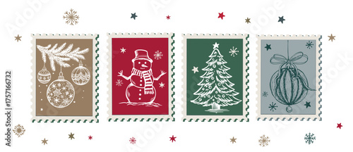 Hand-Drawn Christmas Festive Stamps Collection