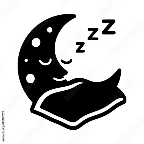 Cute sleeping moon under a blanket for bedtime, fantasy, and goodnight themes