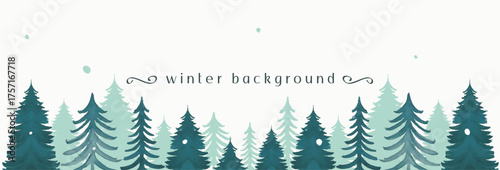 Winter background with spruce forest and snow in vector in watercolour style.	