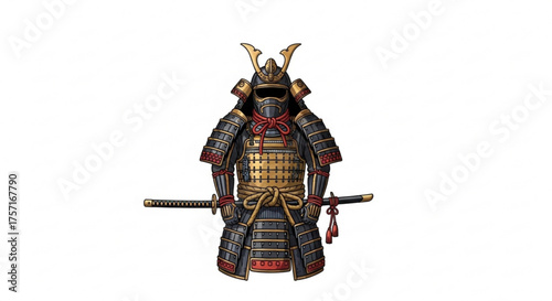 Detailed traditional japanese samurai armor illustration with a katana sword, embodying ancient warrior spirit and rich historical heritage.