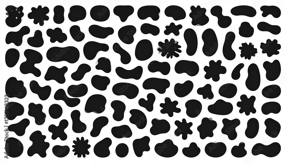 Fototapeta premium Collection of Organic Shapes, Blobs, and Amorphous Forms in Black on White Background