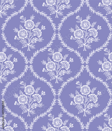 Boho Floral repeat pattern, Block print , Flower damask, floral vector file, ogee pattern, global print, seamless floral