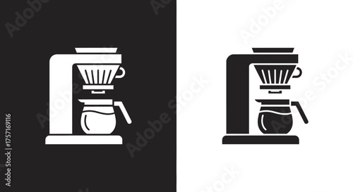 Minimalist Coffee Maker Vector Icon in a Solid Black and White Glyph Style