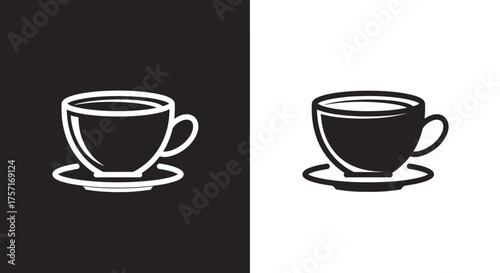 Simple coffee cup icon in black and white variations.