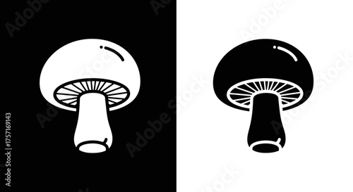 Simple black and white mushroom icon illustration set.