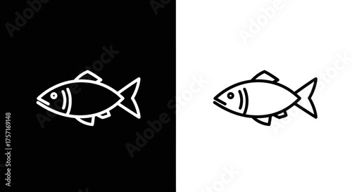 Simple Fish Line Art Vector Icon Set in Minimalist Black and White Style