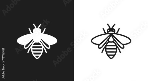 Minimalist bee icon set in silhouette and outline style.