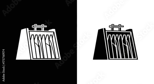 Minimalist Hydro Dam Vector Icon in Black and White for Engineering and Energy