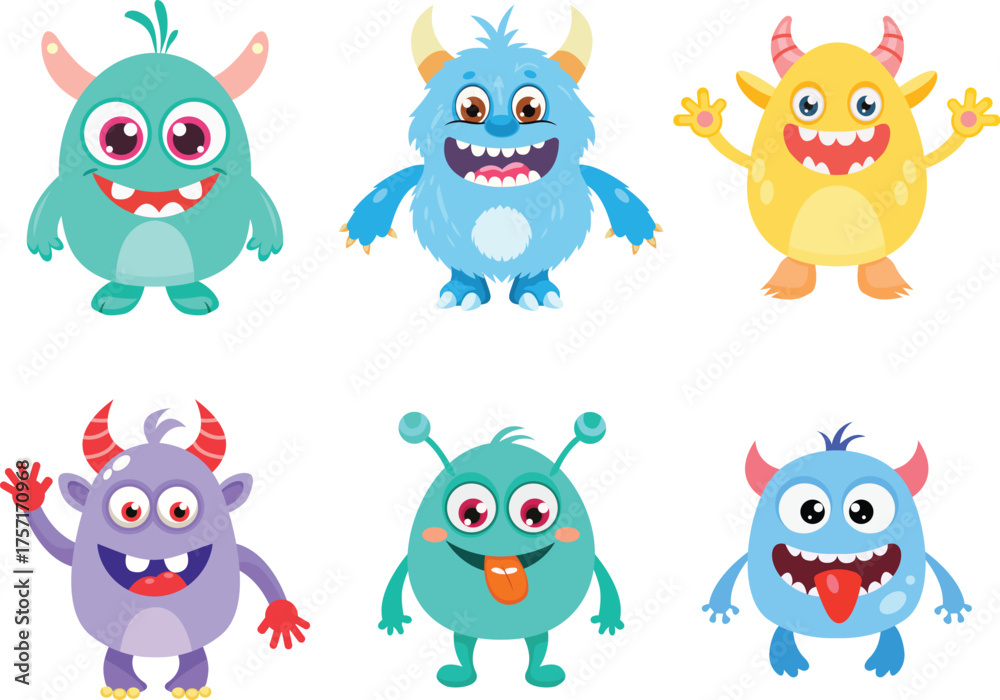 Fototapeta premium Cute colorful cartoon monster characters.