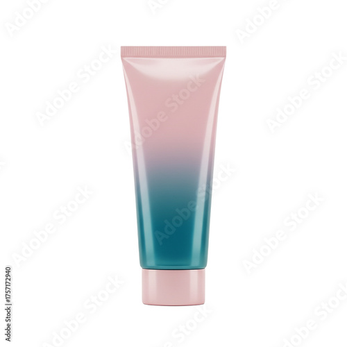 Modern cosmetic tube with pink and blue gradient for lotion or cream packaging design needs, perfect for beauty brands and skincare marketing visuals