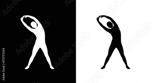 Minimalist Silhouette Vector Icon of a Woman Exercising in Black and White