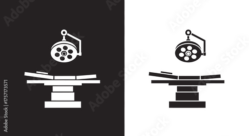 Operating Room Icon Vector with Surgical Table and Lamp in a Flat Glyph Style