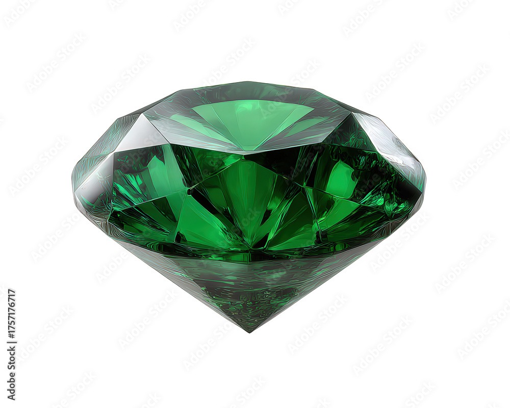 Fototapeta premium Shiny green emerald gemstone, precious luxury jewel isolated on transparency background. valuable crystal diamond symbolizing wealth, glamour, and pure elegance for design
