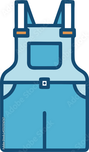 Classic Denim Overalls Front View with Buckles Vector