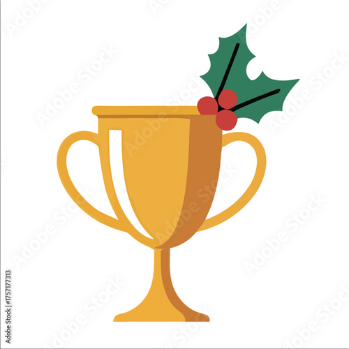 Golden christmas trophy with holly and berries
