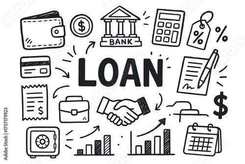 Loan concept: banking, finance, credit cards, interest rates, and transactions illustrated