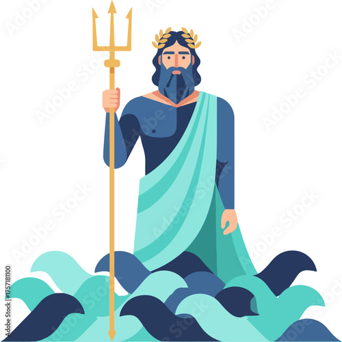 Flat vector illustration of Poseidon