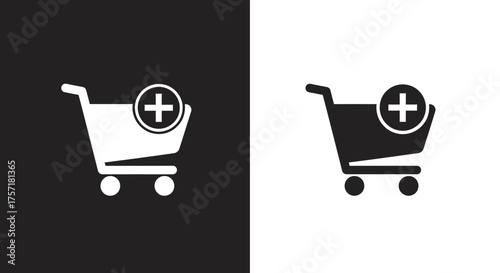 Minimalist Add to Cart Vector Icon with Shopping Cart Plus Sign for E-commerce Web Design
