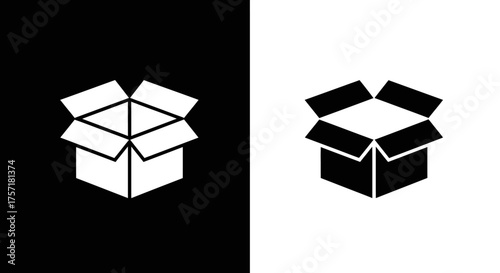 Black and white open box symbol for delivery and packaging.