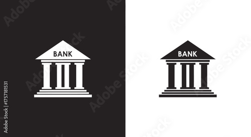 Classic bank building icon with columns vector illustration.