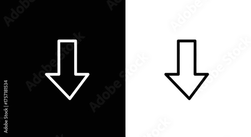 Minimalist downward arrow line icon vector illustration set.