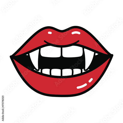 Vampire Lips with Fangs - Red Mouth, Halloween, Horror, Scary, Vampire Bite