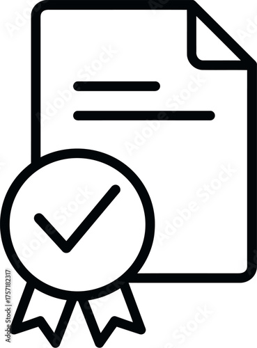 Minimalist outline check mark document icon for digital forms and approval processes