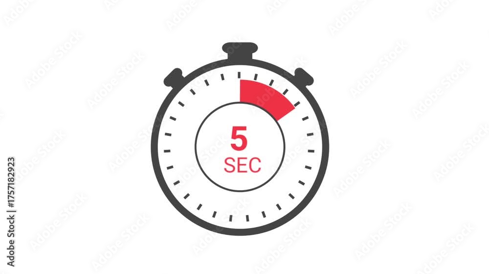 Five second countdown animation from 5 seconds to 0 seconds on a ...