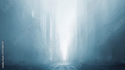 Mysterious city street shrouded in heavy fog during the day