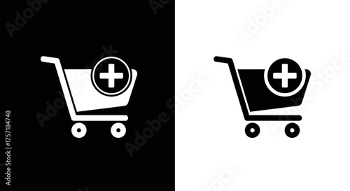 Minimalist Add to Cart Vector Icon Set with Shopping Cart and Plus Symbol for E-commerce Websites