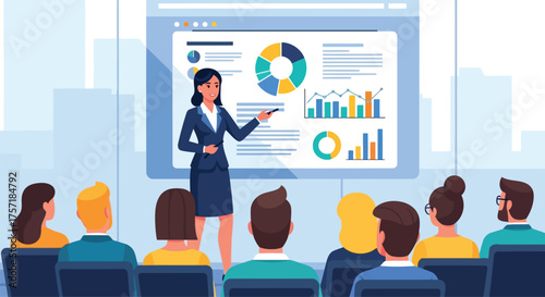 Business Woman Presentation, Presentation Vector