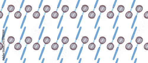Seamless pattern with dental mirrors. Professional dentist instrument for oral examination. Dentistry, medical clinic, and healthcare concept. Vector background for dental services.
