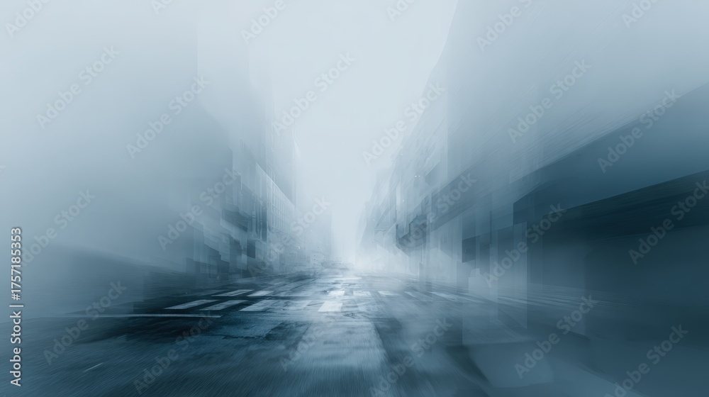 Obraz premium Abstract urban street scene with foggy buildings and crosswalk