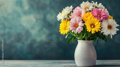 Wallpaper Mural Bright and Colorful Bouquet of Diverse Flowers Arranged Elegantly in a Simple White Ceramic Vase with Soft Lighting Creating a Peaceful and Serene Atmosphere Torontodigital.ca