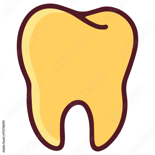 An illustration of a single golden tooth, representing a dental crown, implant, or prosthesis. This icon is perfect for dentistry, symbolizing oral health, restoration, and a valuable, strong smile.