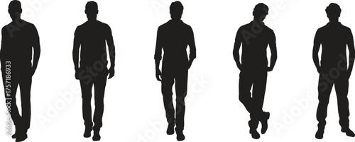 Men Walking and Standing Silhouettes Vector Set Business and Casual Poses