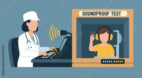 Audiology Expert Conducts Hearing Test for Child in Soundproof Booth